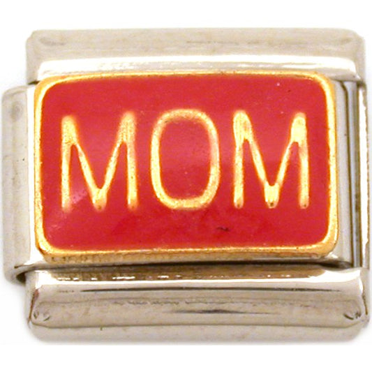 Mom Italian Charm Red Enamel Gold Plated Bracelet 9mm