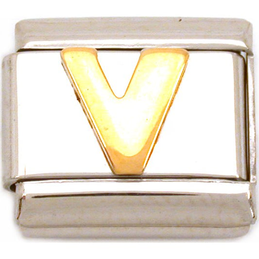 V Italian Charm Gold Plated Letter