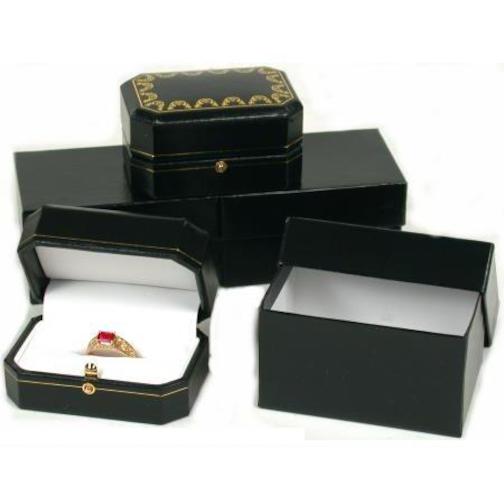 3 Double Ring Boxes Black Leather Locking Gift Display