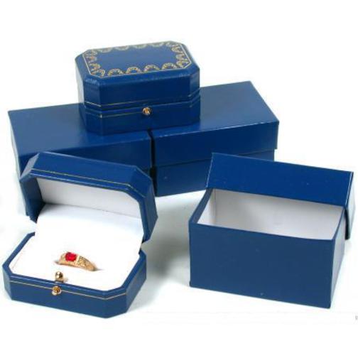 3 Double Ring Boxes Blue Leather Locking Gift Display