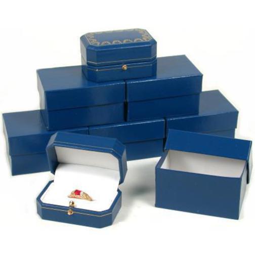 6 Double Ring Boxes Blue Leather Locking Gift Display