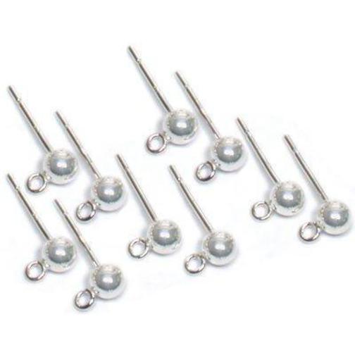 Ball Stud Earrings w/ Hoop Sterling Silver 4mm 5 Pairs