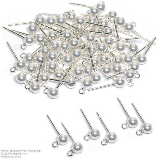 4mm Ball Earrings w/Loop Sterling Silver 40Pc