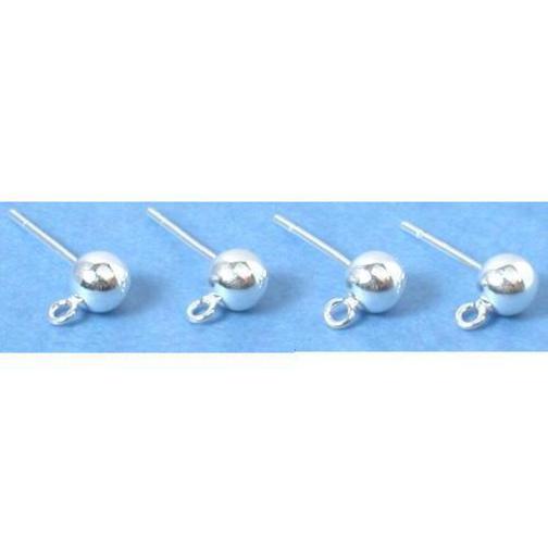 Ball Stud Earrings w/ Hoop Sterling Silver 5mm 2 Pairs