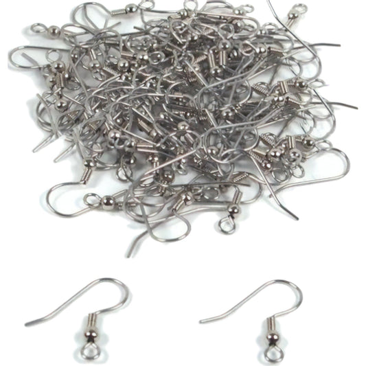 Shepherd Hook Earrings White Plated Surgical Steel 22 Gauge 19mm 50 Pairs