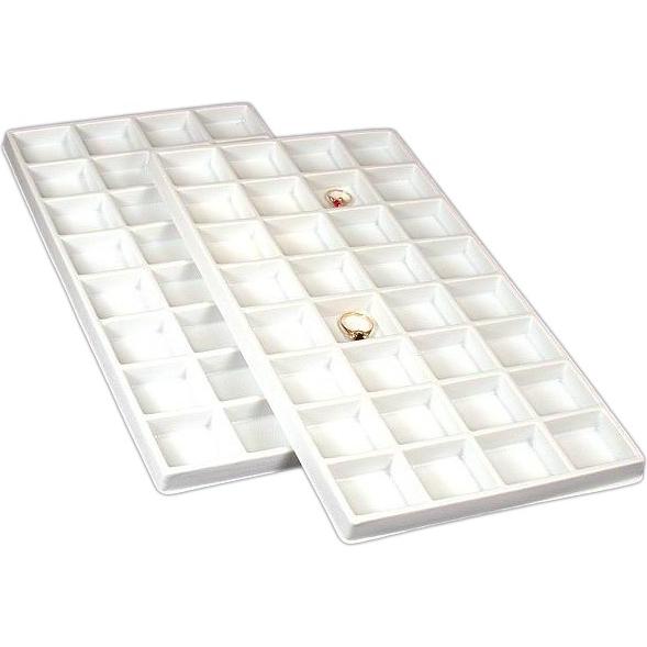 2 White Plastic 32 Compartment Jewelry Tray Inserts