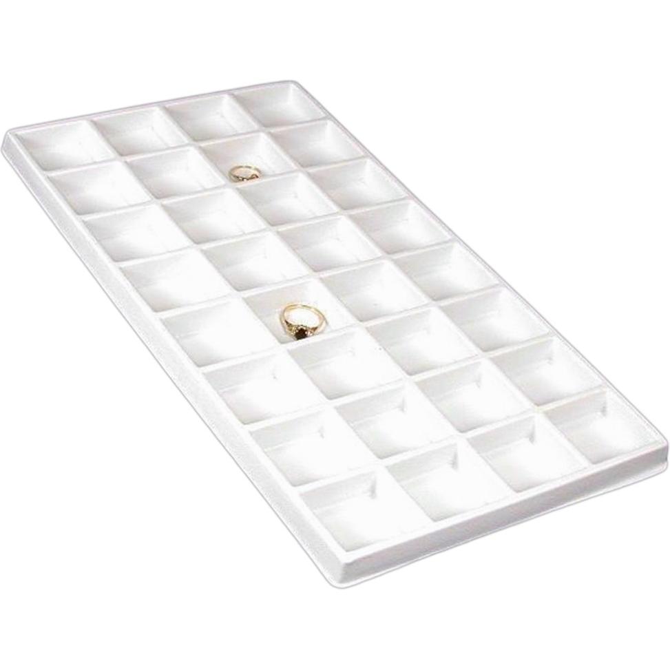 2 White Plastic 32 Compartment Jewelry Tray Inserts