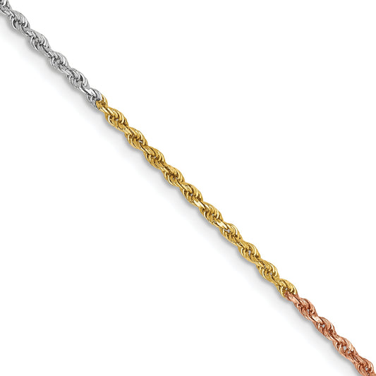 14K Tri Color Gold 1.5mm Diamond Cut Rope Chain