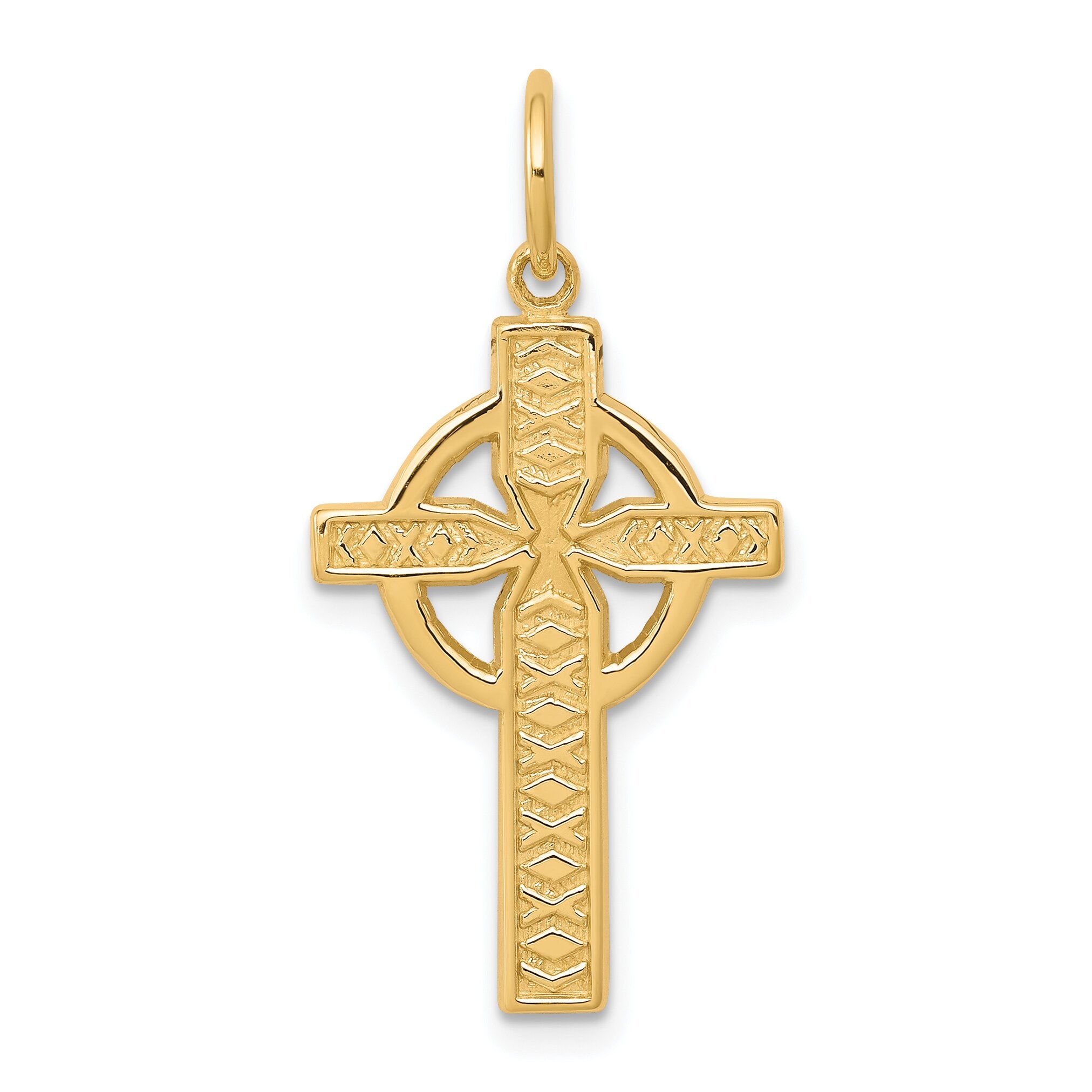 FindingKing 14K Yellow Gold Celtic Cross Charm - 18mm Religious Jewelry For Bracelet Or Necklace