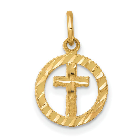 10K Gold Cross In Circle Charm