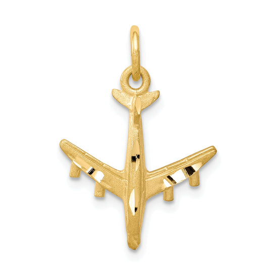10K Yellow Gold Airplane Charm Diamond Cut