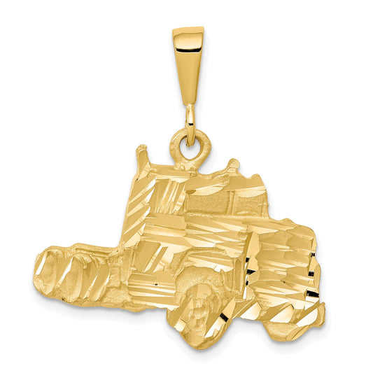 10K Yellow Gold Semi Truck Charm Diamond-Cut