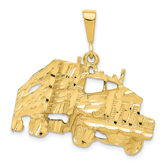 10K Yellow Gold Semi Truck Charm Diamond-Cut