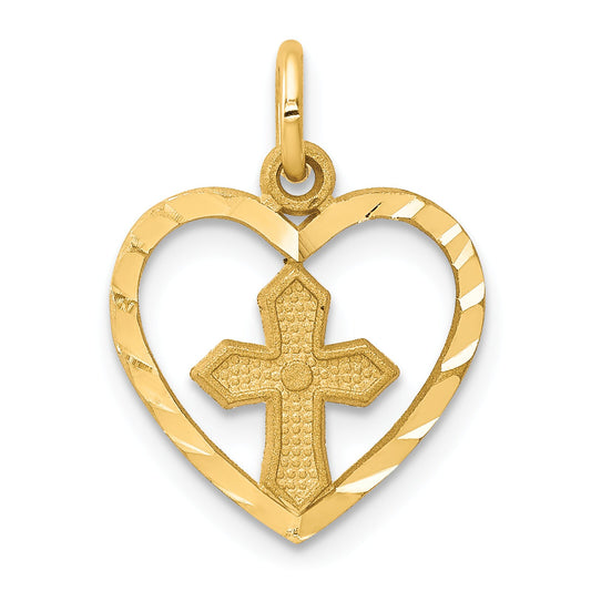 10K Gold Cross In Heart Charm