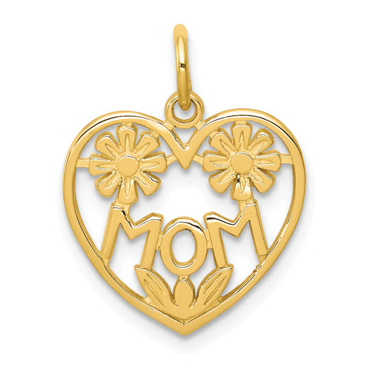 10K Yellow Gold Mom in Heart Charm