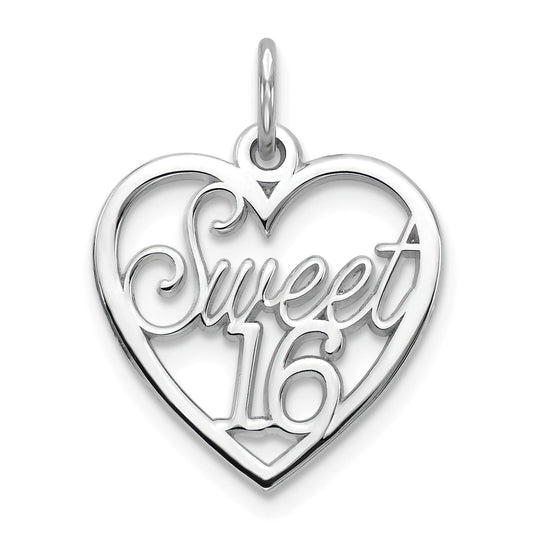 10K White Gold Sweet 16 in Heart Charm