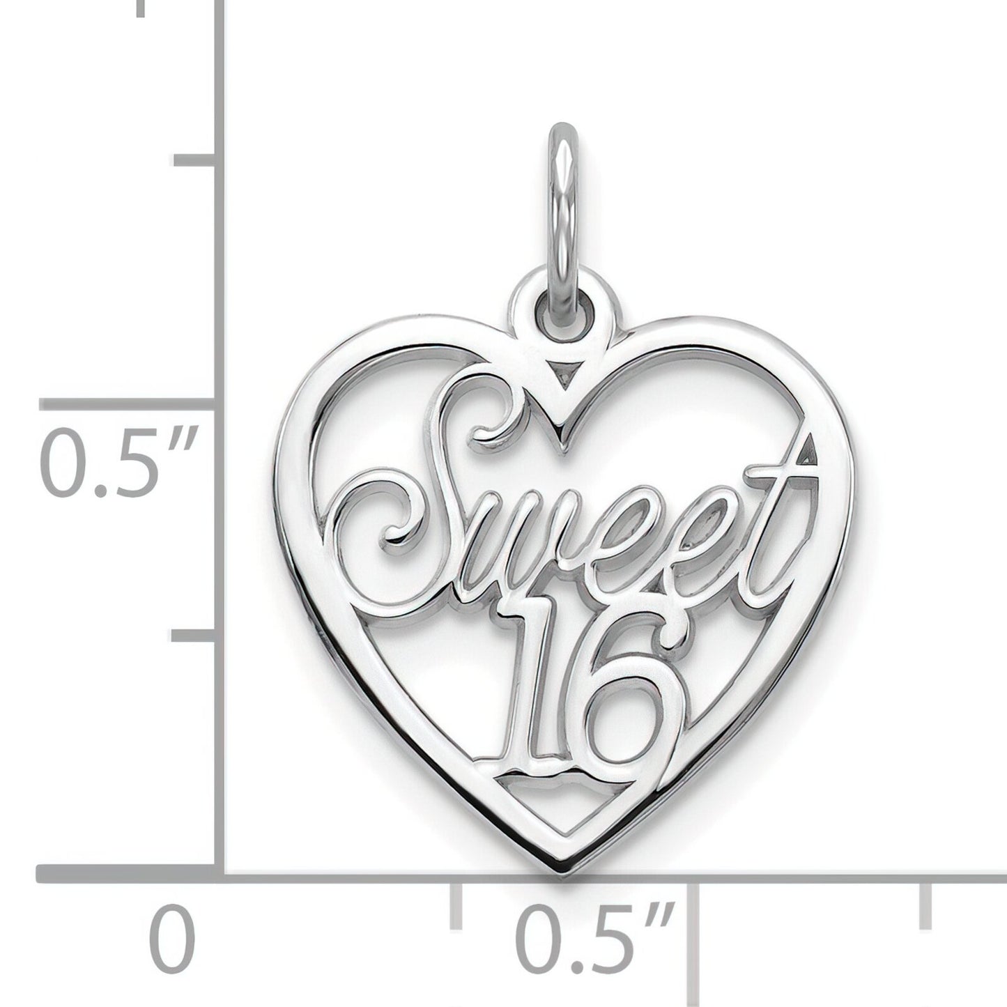 10K White Gold Sweet 16 in Heart Charm