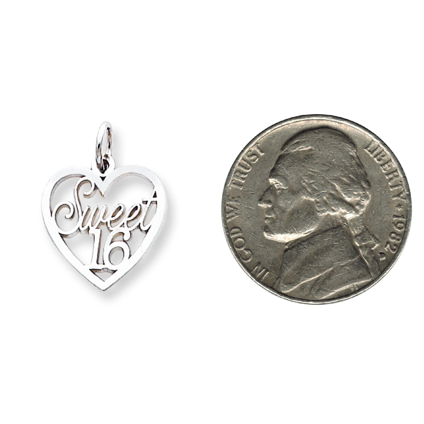 10K White Gold Sweet 16 in Heart Charm