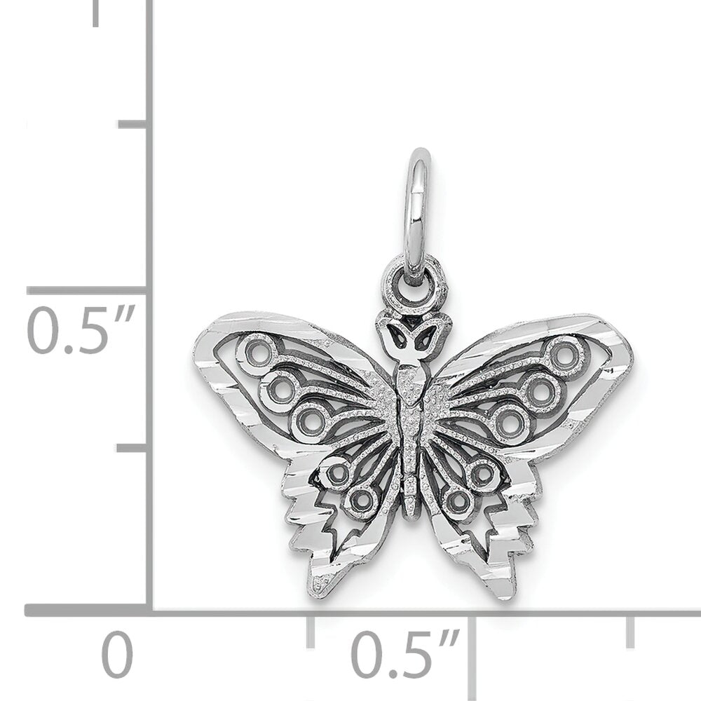 10K White Gold Butterfly Charm Diamond Cut