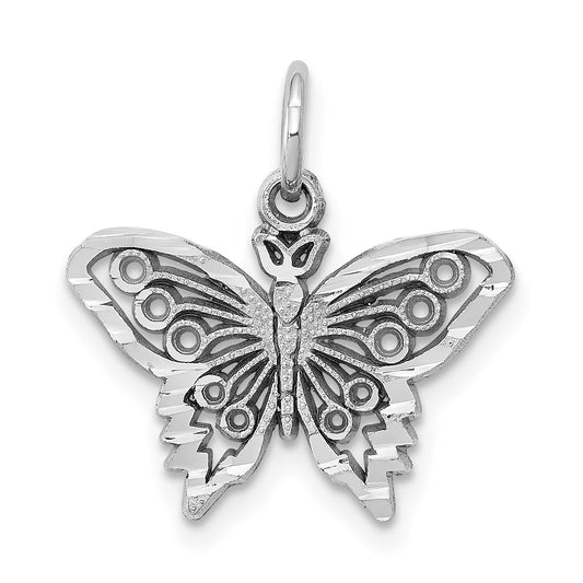 10K White Gold Butterfly Charm Diamond Cut