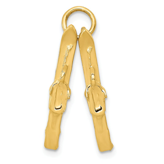 14K Yellow Gold 3D Pair of Skis Charm