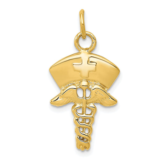 14K Gold Nurse Hat Caduceus Charm