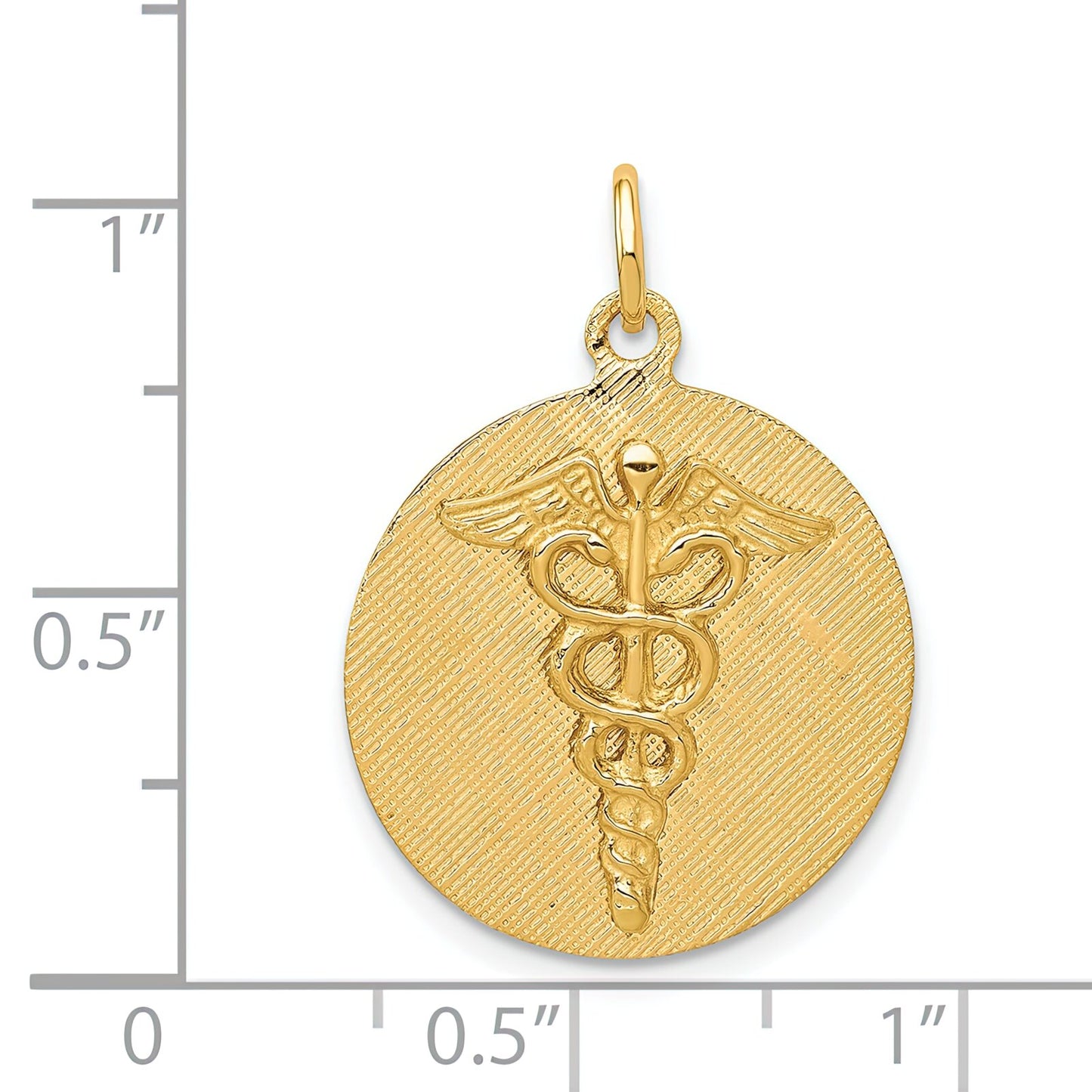 14K Yellow Gold Caduceus Disc Charm