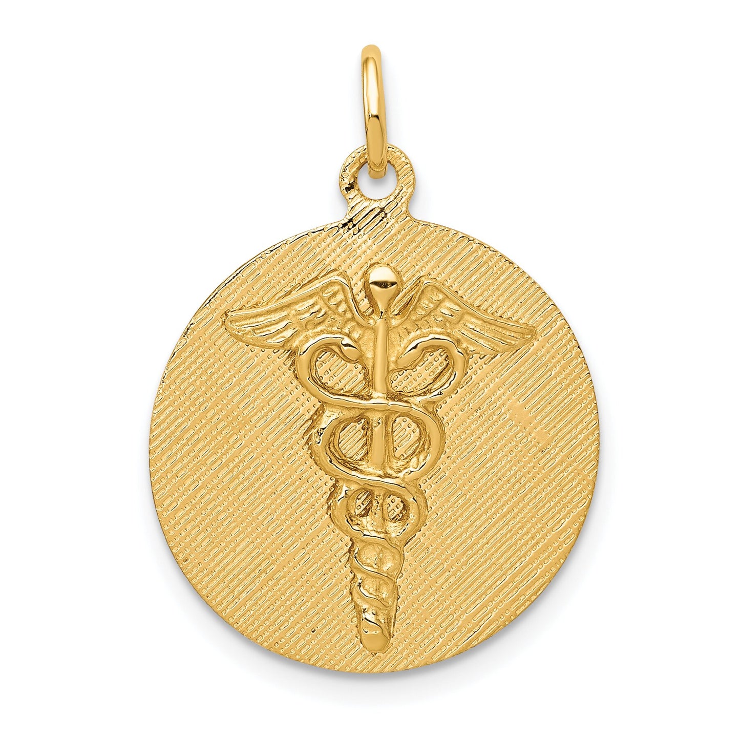 14K Yellow Gold Caduceus Disc Charm