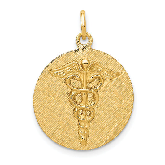 14K Yellow Gold Caduceus Disc Charm