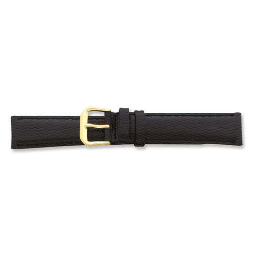 de Beer Black Lizard Grain Leather Watch Band (12 to 20mm)