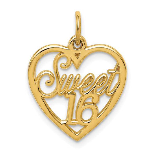 14K Yellow Gold Sweet 16 Heart Charm