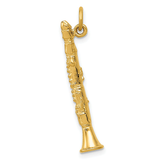 14K Yellow Gold 3D Clarinet Charm