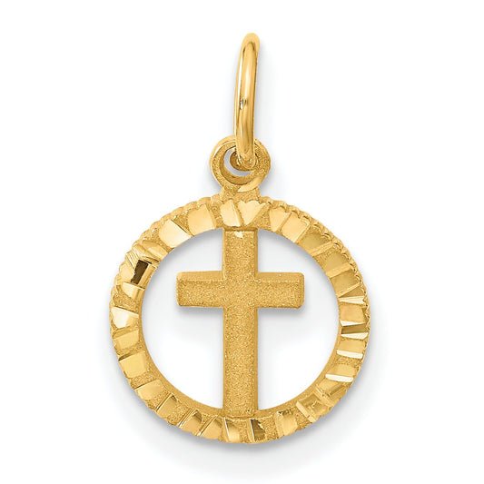 14K Gold Cross In Circle Charm