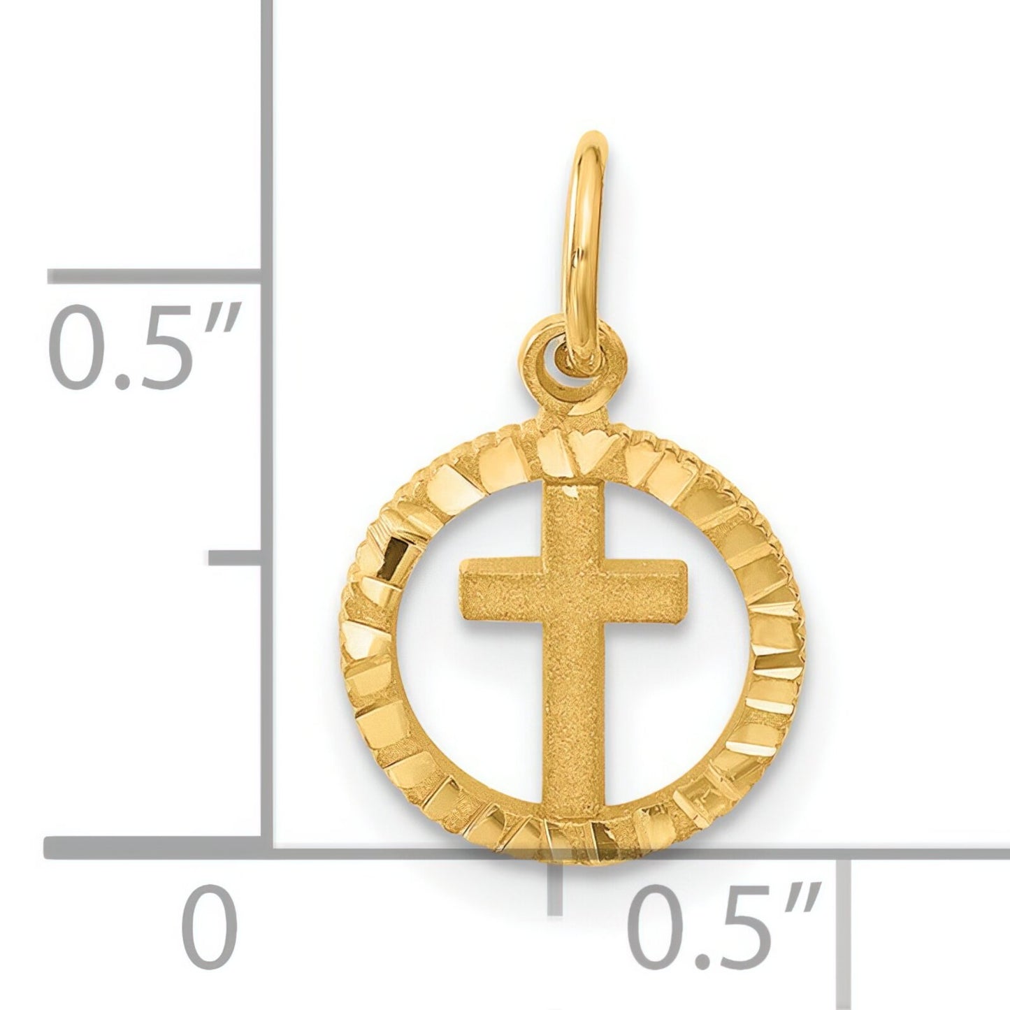 14K Gold Cross In Circle Charm