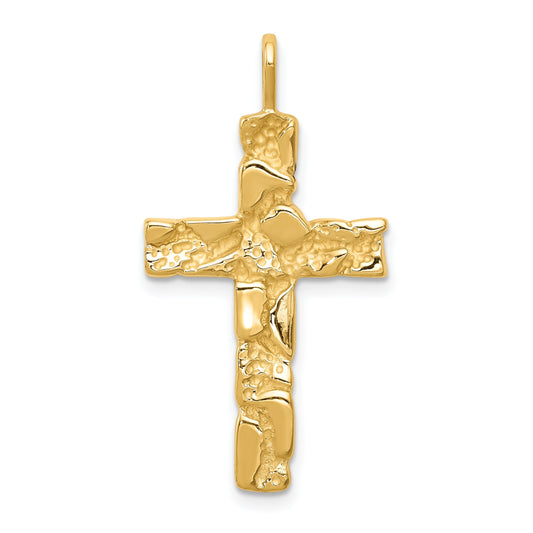 14K Gold Nugget Cross Charm