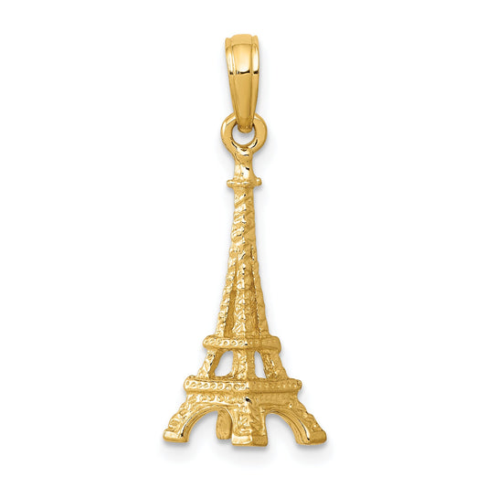 14K Yellow Gold 3D Eiffel Tower Charm Paris Pendant