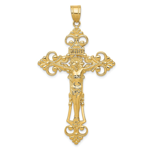 14K Gold INRI Crucifix Pendant