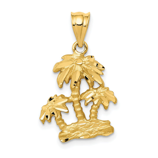 14K Gold Palm Trees Charm Diamond Cut