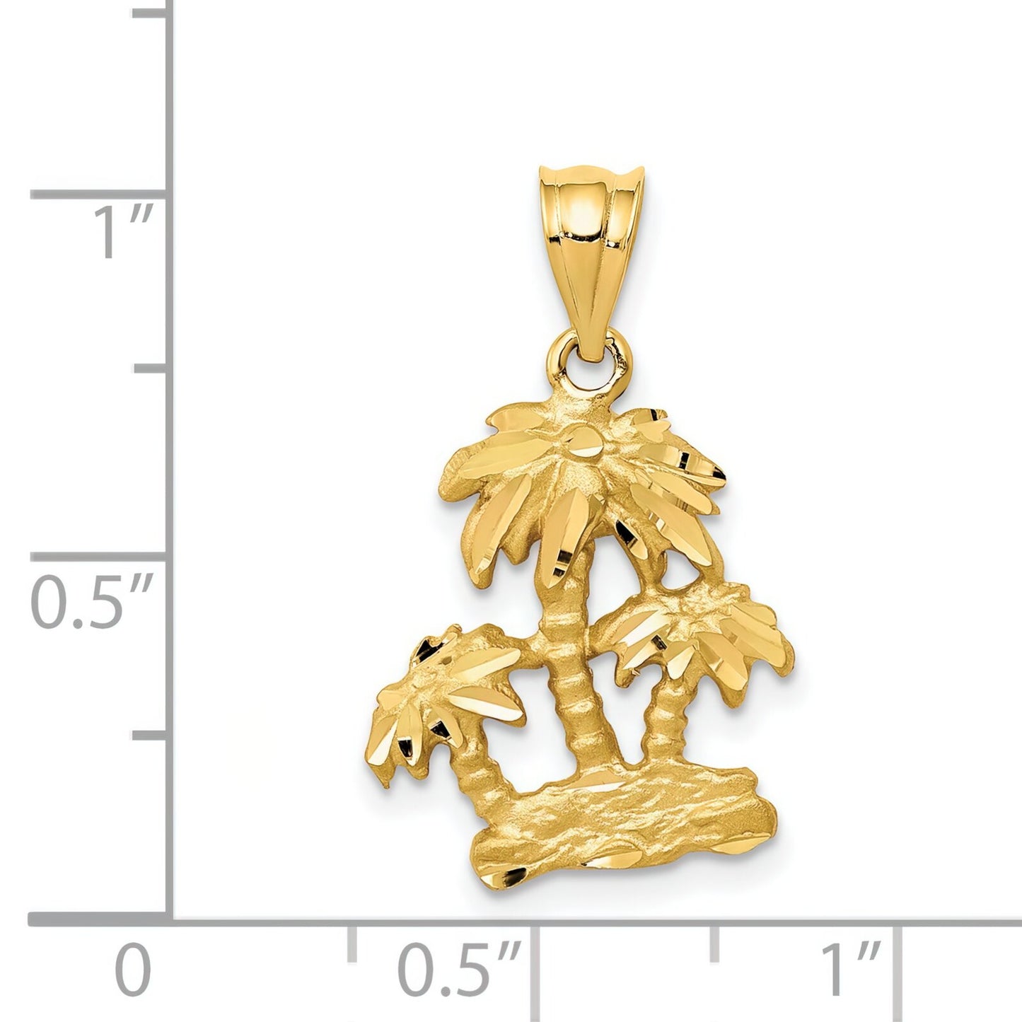 14K Gold Palm Trees Charm Diamond Cut