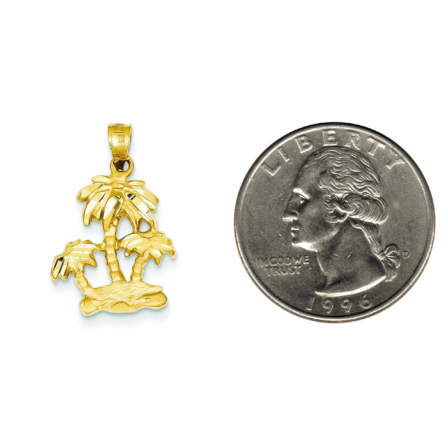 14K Gold Palm Trees Charm Diamond Cut