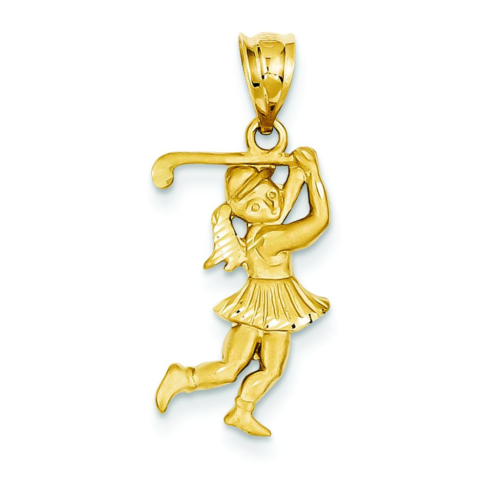 14K Gold Female Golfer Charm Diamond Cut