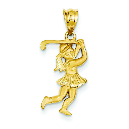 14K Gold Female Golfer Charm Diamond Cut