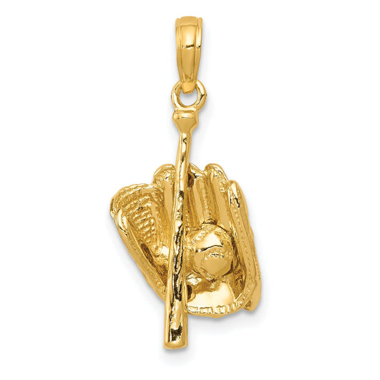 14K Gold 3D Baseball Glove Bat & Ball Charm