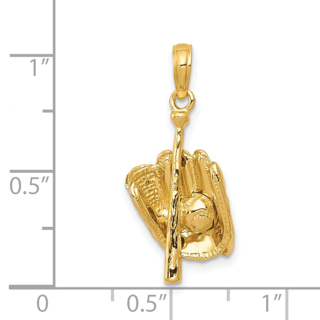 14K Gold 3D Baseball Glove Bat & Ball Charm