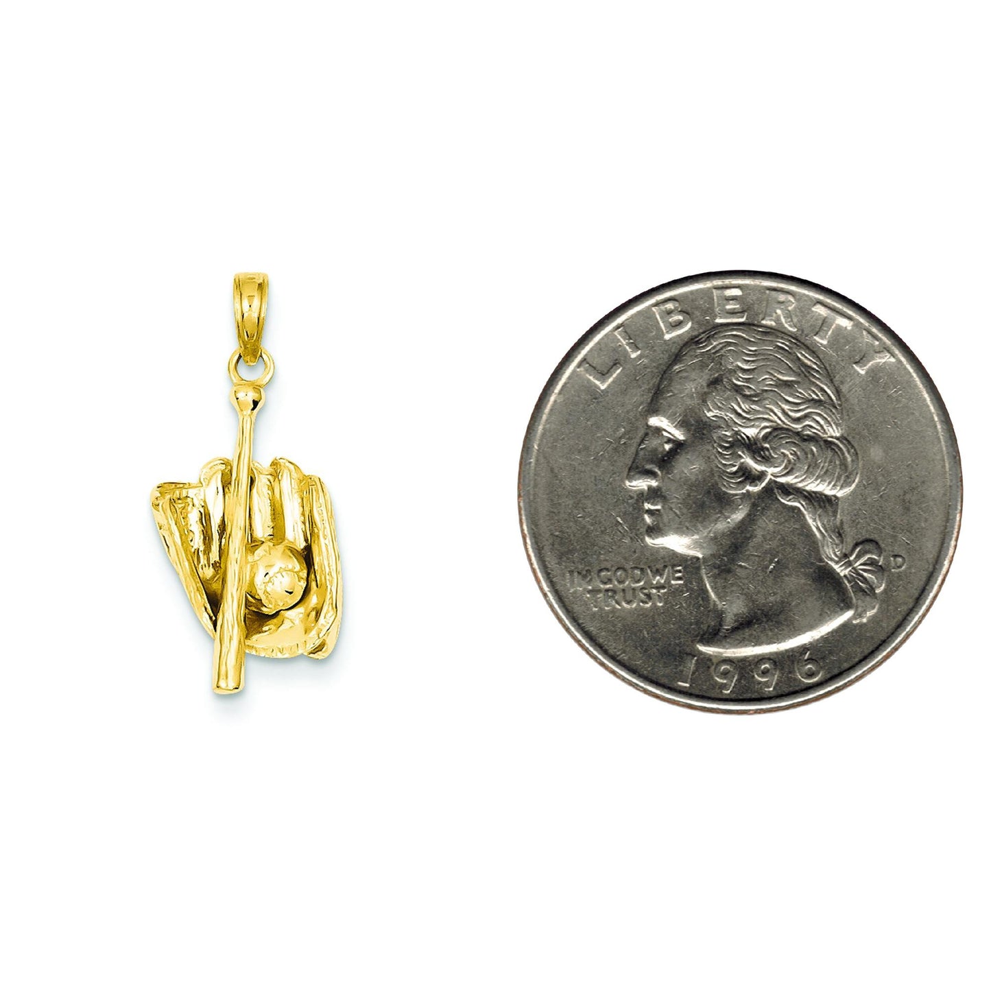 14K Gold 3D Baseball Glove Bat & Ball Charm