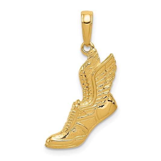 14K Gold Running Shoe w/ Wings Charm Sneaker Pendant