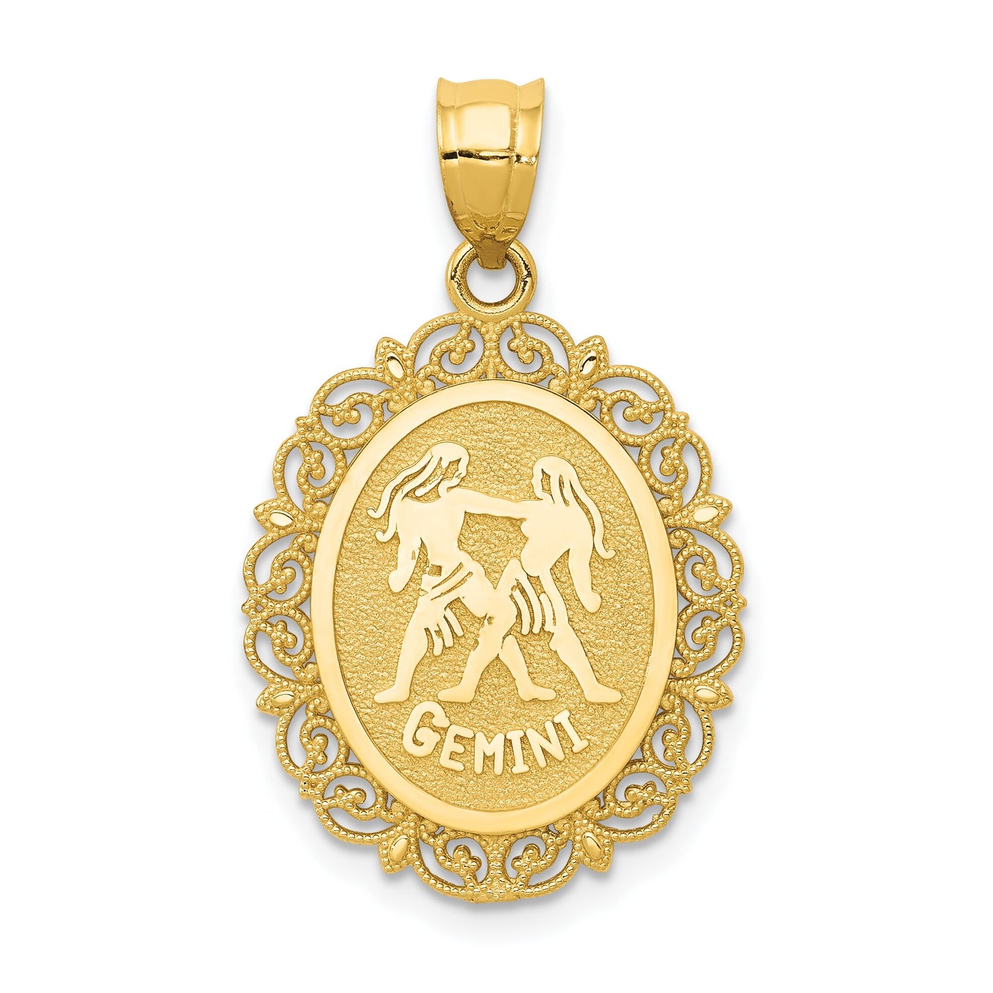 14K Gold Gemini Zodiac Oval Charm