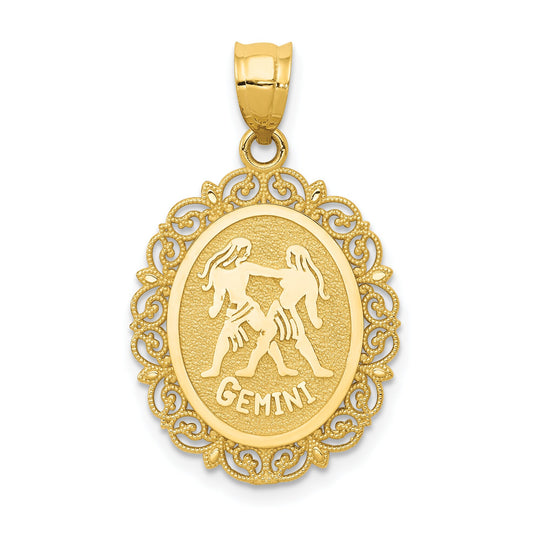 14K Gold Gemini Zodiac Oval Charm