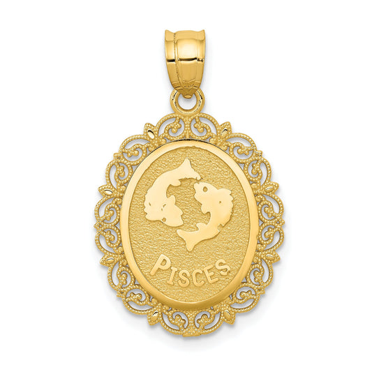 14K Gold Pisces Zodiac Oval Charm