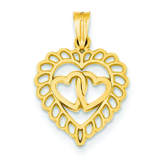14K Gold Double Hearts in Heart Charm